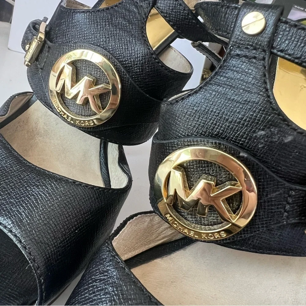 Michael Kors, McKenzie Black Women Heel Sandals Size 9